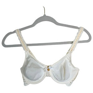 VINTAGE Lou Paris White Satin Bra 32D Elegant Lace Lingerie Bridal
